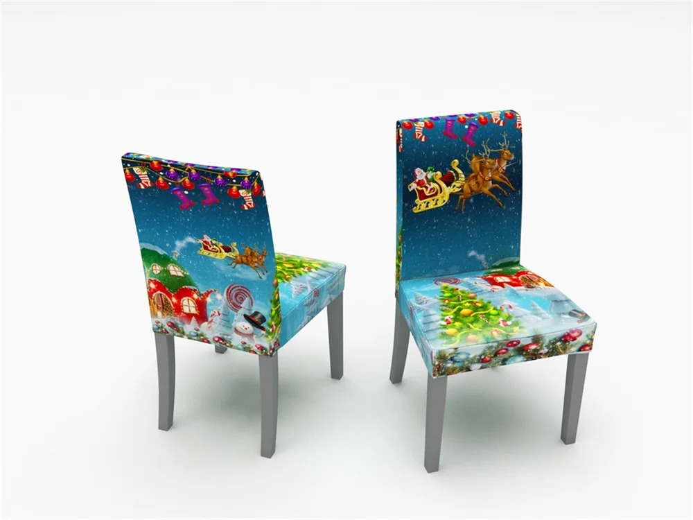 Рождественские декоративные чехлы на стулья эластичные скатерть для