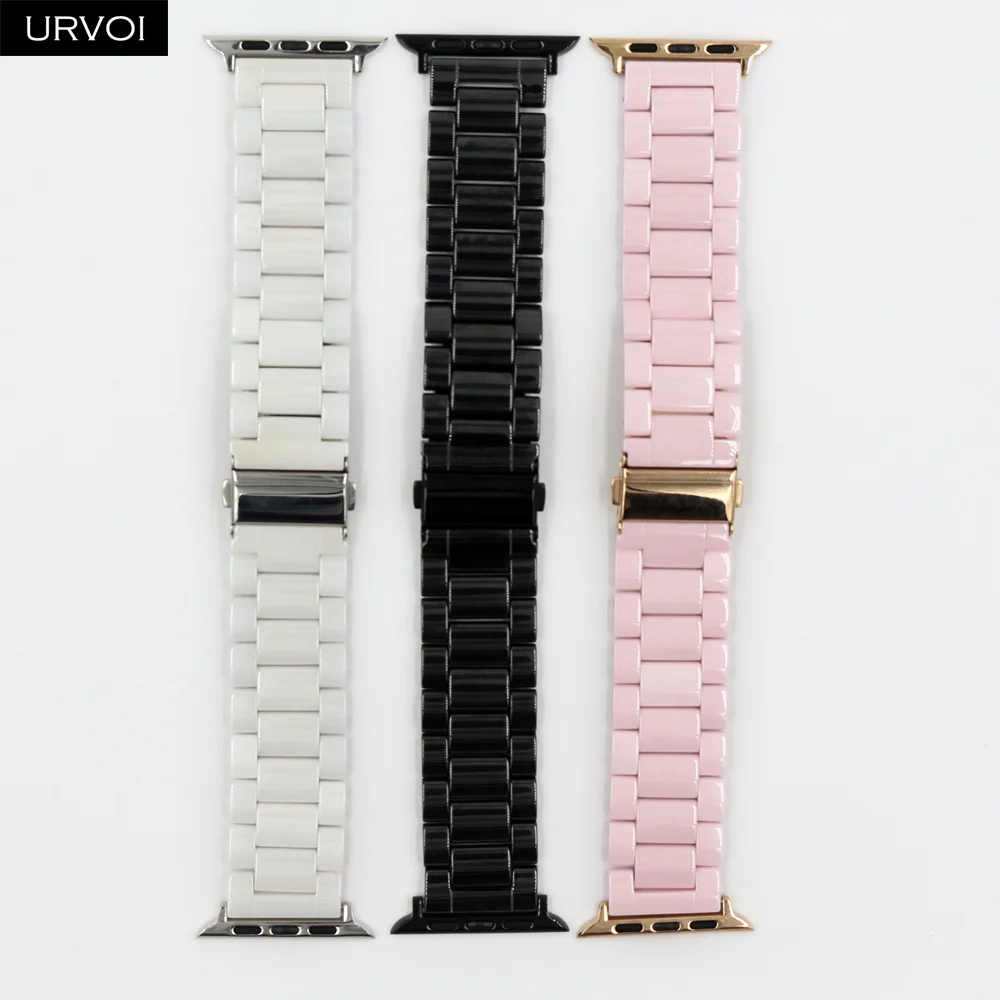 Браслет URVOI link для apple watch 5, 4, 3, полностью керамический ремешок для iWatch 40 мм, 44 мм, блестящая пряжка на запястье, современный дизайн