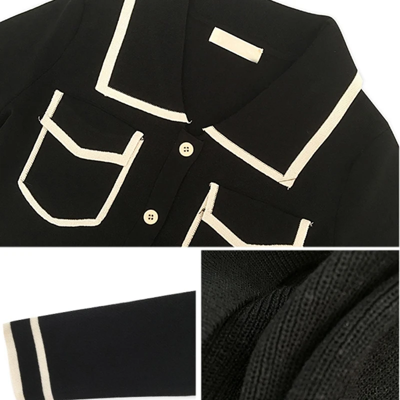 

elegant single breasted long sleeve top and knit wide leg pant 2020 new korean suit Fashion striped knitted two piece suit women