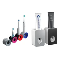 Automatic Toothpaste Dispenser Wall Mount Toothbrush Holder Storage Rack Bathroom Accessories Set Squeezer