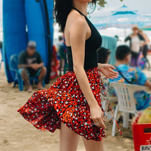 Женская хлопковая мини-юбка с оборками леопардовым принтом | одежда