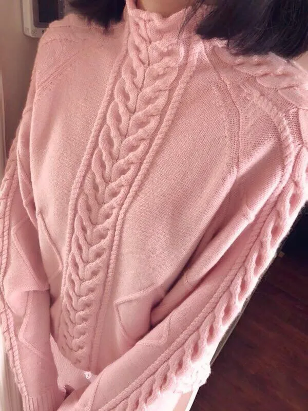 high-collar twist pink sweater two-piece women's knitted suit wide-leg pants western style suit tide Women's office suit