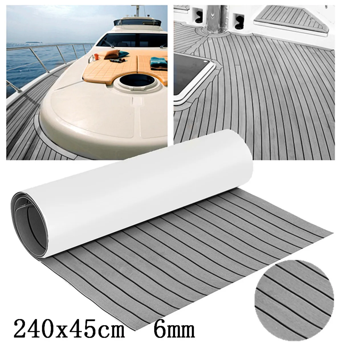 

240x45x0.6cm Self-Adhesive EVA Foam Boat Marine Flooring Faux Teak Decking Sheet Striped Yacht Mat Non-slip RV Floor Mat