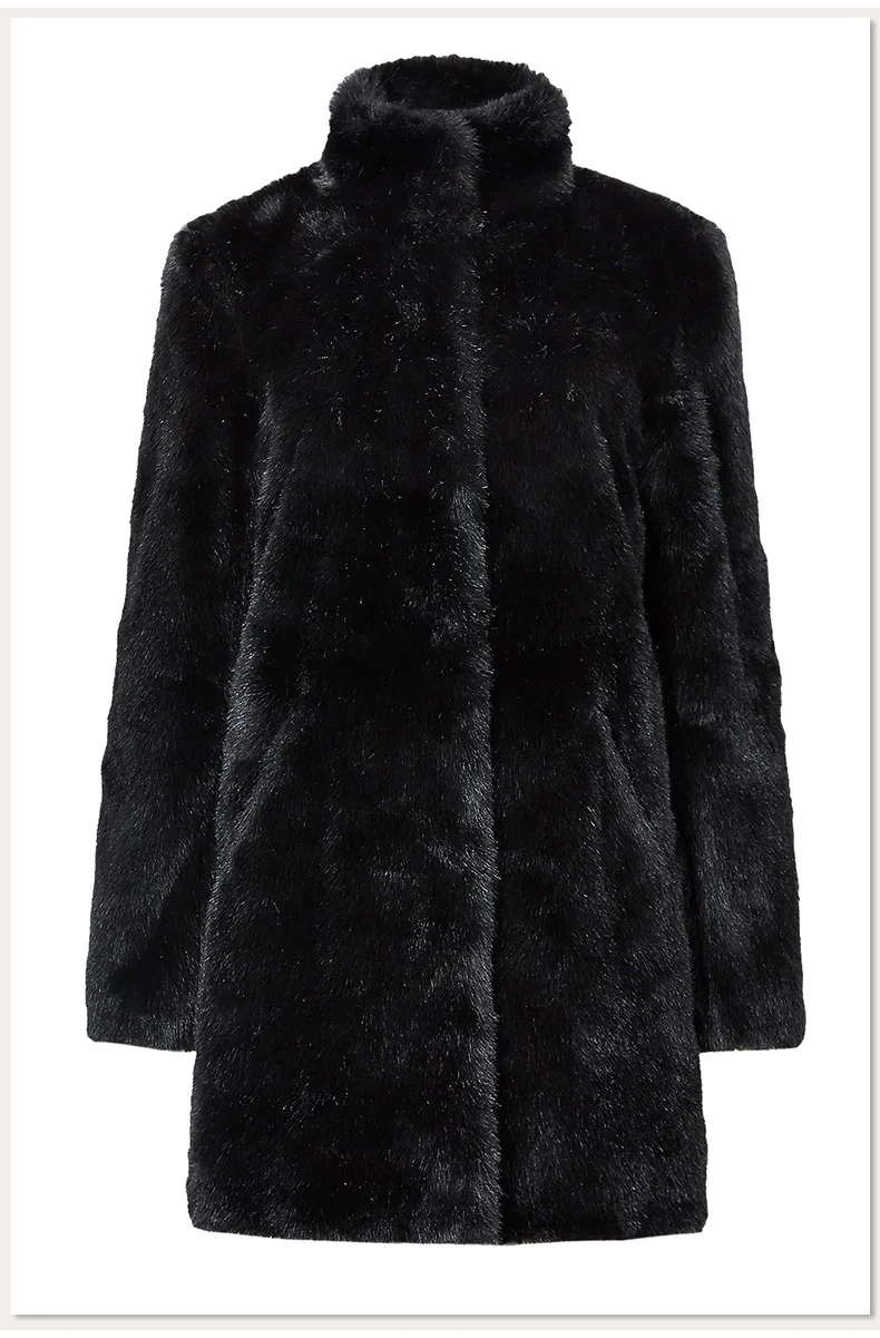 

Top Quality Black Warm Faux Fur Coat Elegant Evening Party Fashion Vintage Winter Coat Wholeasle
