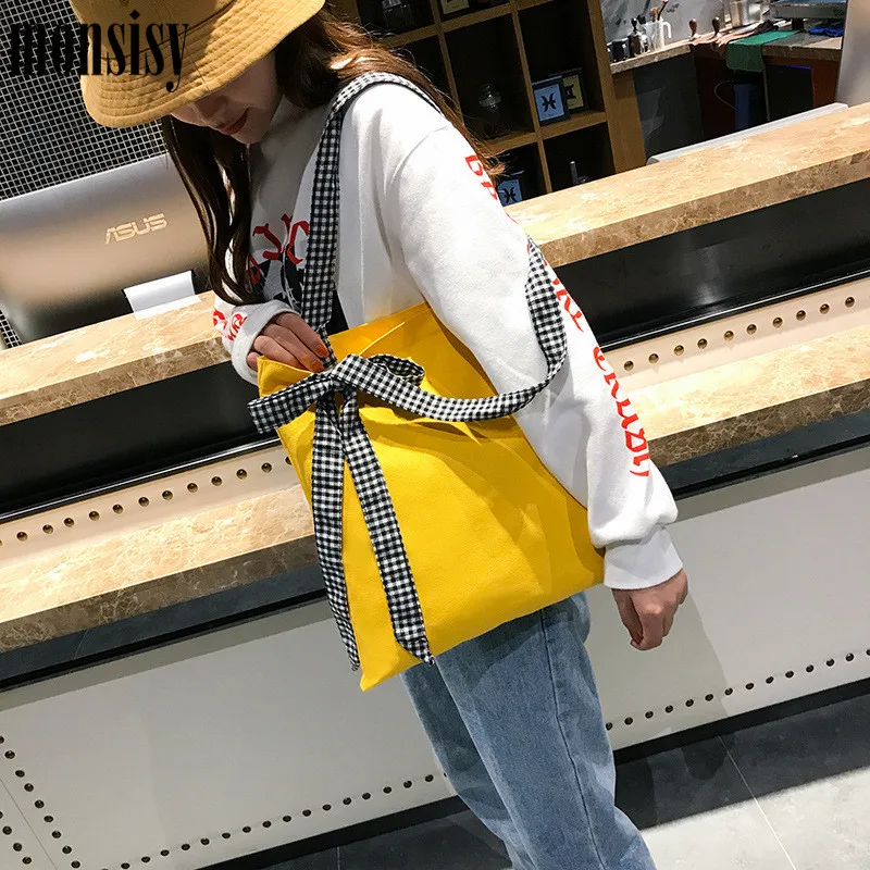 Monsisy Crossbody Bag For Woman Canvas Handbags Ladies Bow-Knot Big Capacity Shoulder Female Travel Messenger Schoolbags | Багаж и сумки