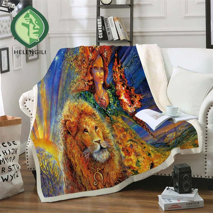 

HELENGILI Lion Sherpa Blanket Girly Floral Bedspread Velvet Plush Soft Comfortable Home Camping Aircraft Blanket