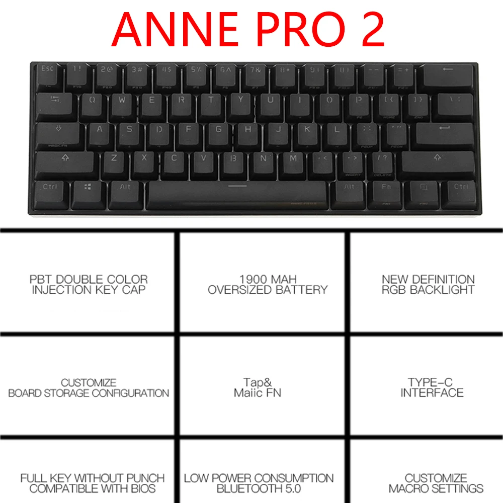 anne pro2 gaming mechanical keyboard wireless bluetooth gateron cap red brown blue yellow switch gamer keyboard detachable cable free global shipping