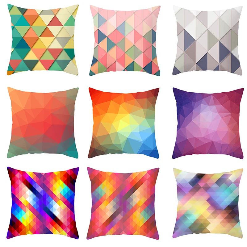

Cushion Cover Rainbow Geometric Pillow Cover Soft Peach Skin Decorative Throw Pillows Covers for Sofa Bed Home Decor 45*45cm/pc