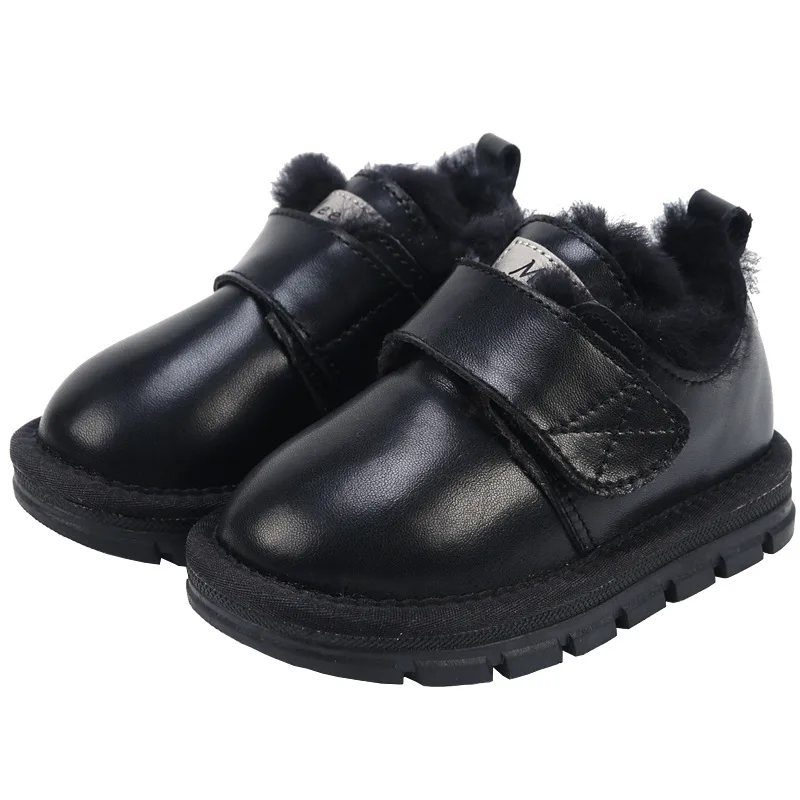 

Genuine Leather Children Snow Boots Winter Girls Plush Cotton Boots Boys Velvet Short Boots Baby Leather Outdoor Cotton Shoes