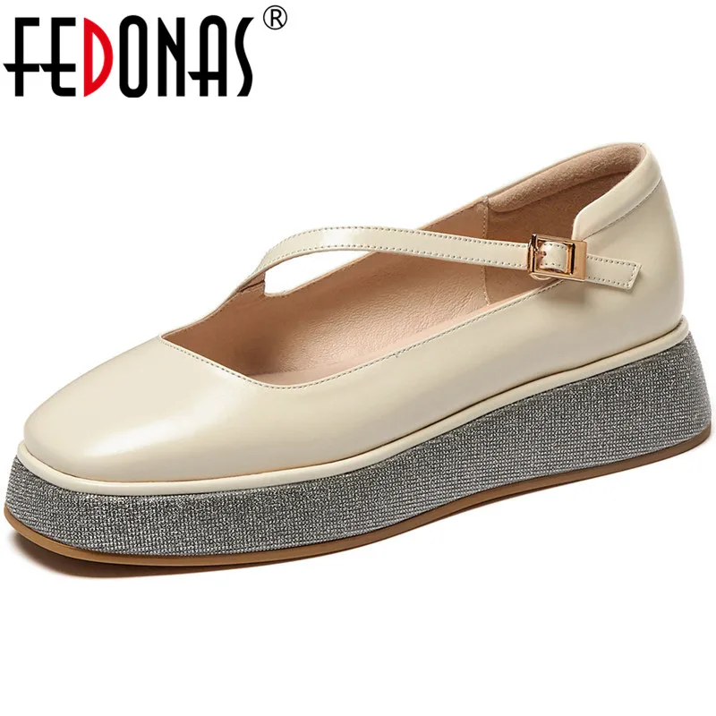 

FEDONAS Mary Jane Shoes Woman Vintage Soft Sisiter Girls Platform Genuine Leather Women Falt Shoe 2021 Spring Party Women Shoes