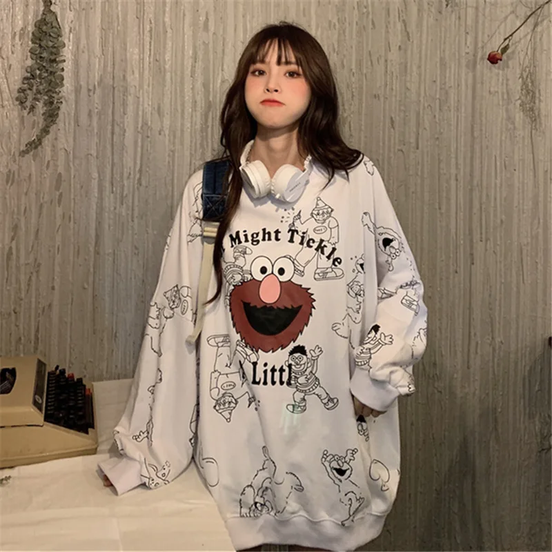 

Women's printed cartoon o-neck T-shirt creative loose T-shirt women's long sleeve oversized casual wear hip hop street style