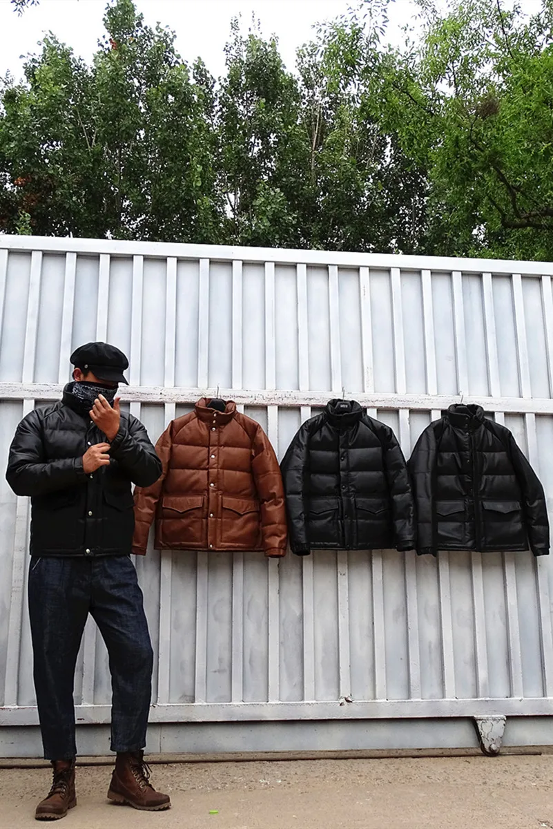 

Kimura Takuya Leather down Jacket Calf Skin Japanese Hardware Men and Women Genuine Leather Clothes