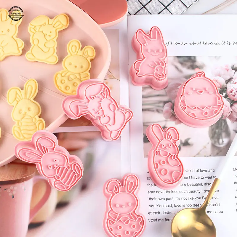 

6Pcs/Set Food Grade Plastic Easter Cookie Mold Egg Rabbit Biscuit Cutter Baking Tools Plunger Stamp Die Fondant Cake Tools