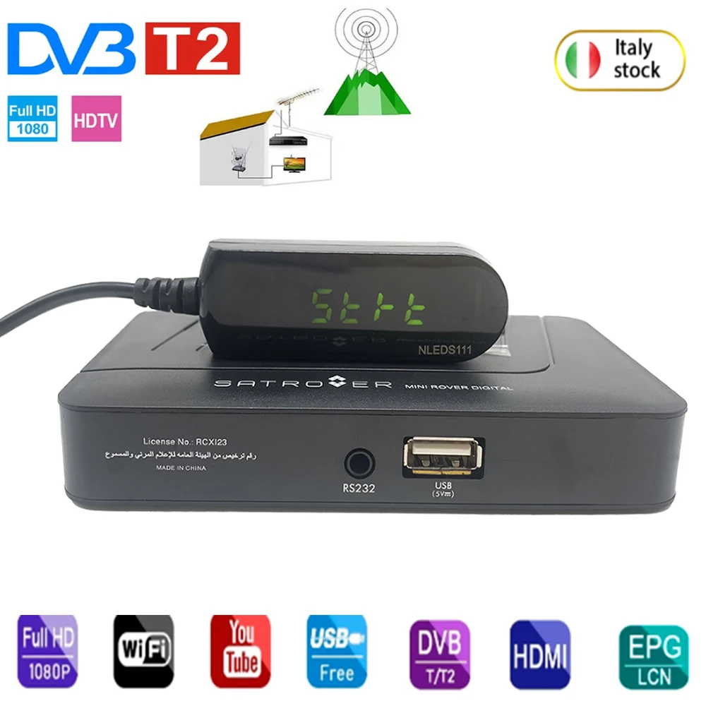 

DVB T2 TV Box Tuner DVB-T2 TV Tuner Receiver WiFi TV Tuner Full HD 1080P Decoder Satellite TV Tuner USB 2.0 WIFI Italy Receiver