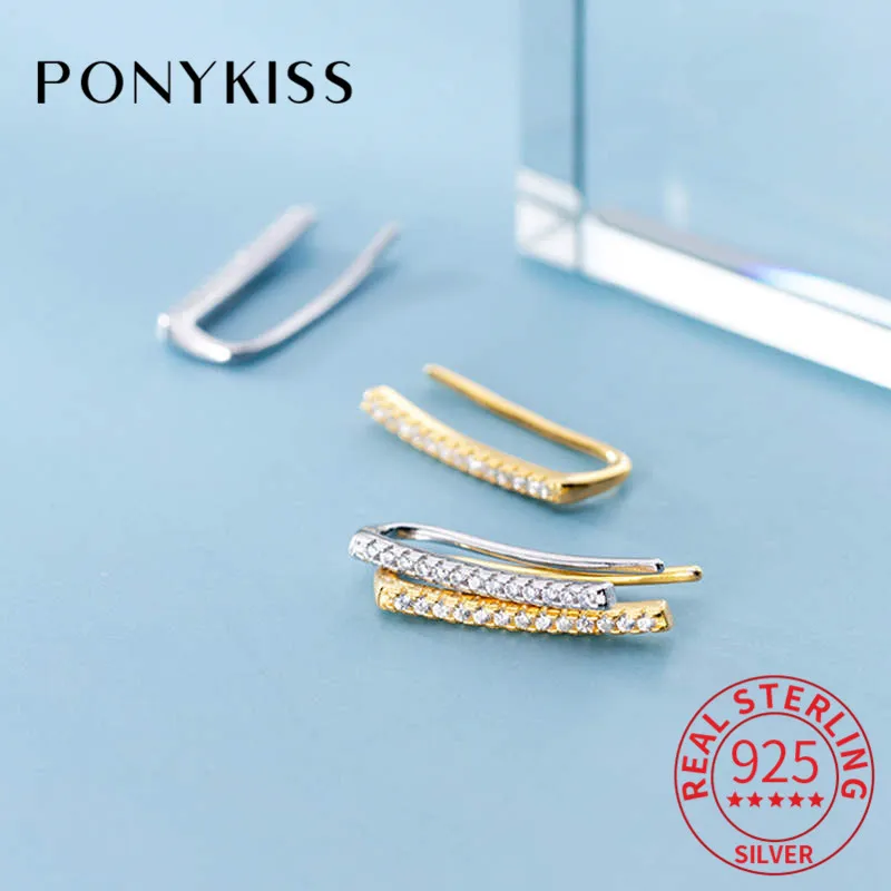 PONYKISS трендовые 925 пробы серебряные шикарные циркониевые серьги в виде колец геометрической формы для женщин Вечерние Элегантные Изящные аксессуары модный подарок