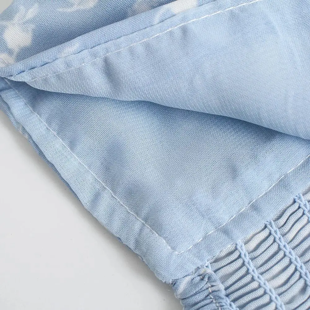 

2021 summer Women Back Elastic floral Blouses Printed shirt sweet Lace Blusas tether Cropped top Femme puff sleeve short Tunic