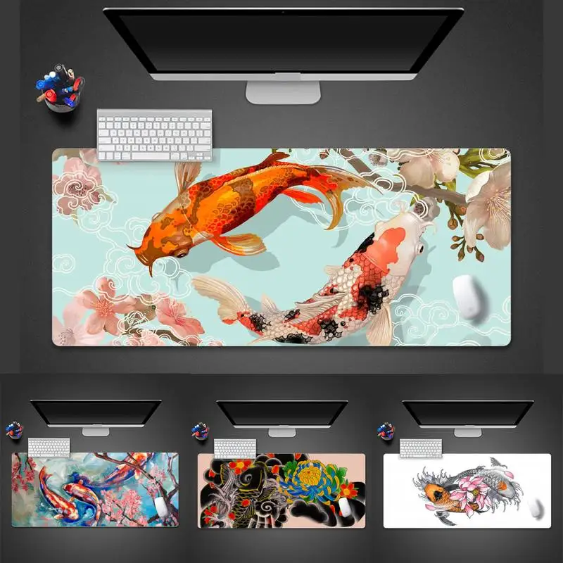 

Коврик для мыши Koi Fish с цветком вишни, Модный японский игровой Настольный коврик для мыши, офисный большой нескользящий коврик XL для ноутбук...