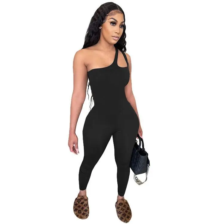 

Fitness Solid Straps One Shoulder Sleeveless Sport Yaga Jumpsuit Women Summer Casual Outfit Activewear Rompers Overalls Playsuit