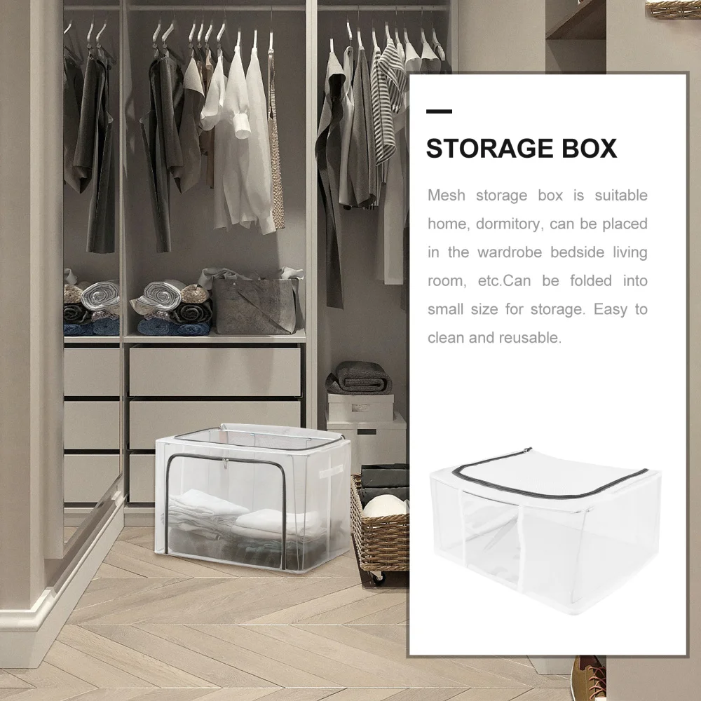 

1Pc Clothes Organizer Home Semitransparent Box with Handle and Zipper (Grey)