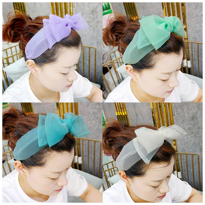 

New Women Net Bow Hair Hoop Soft Solid Headbands Vintage Hairbands Girls Hair Bands Hair Accessories Wholesale