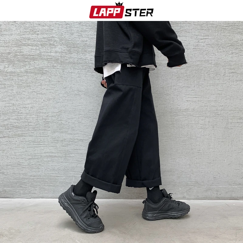 

LAPPSTER мужские корейские Модные шаровары с широкими штанинами джоггеры 2021 мужские черные свободные спортивные брюки в японском стиле прямые ...