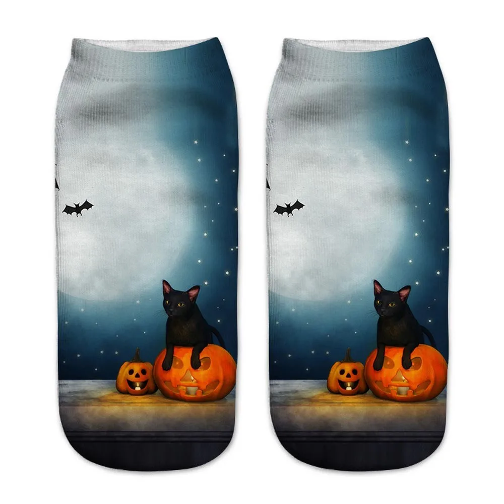 Женские носки на Хэллоуин из полиэстера с принтом тыквы кошки забавные skarpetki damskie
