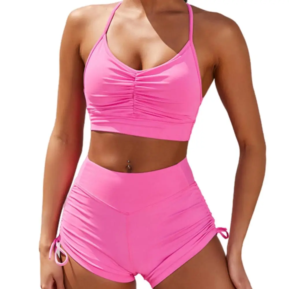

Women Spaghetti Strap Tank Camisole Top Vest Drawstring Shorts Yoga Sports Wear