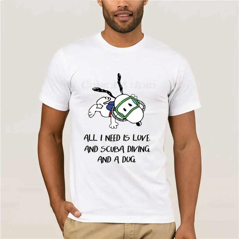 

Men's Print Casual 100% Cotton T-Shirt Popular Diving And A Dog Men's Short Sleeve Men's 2019 Fashion Style T-Shirt