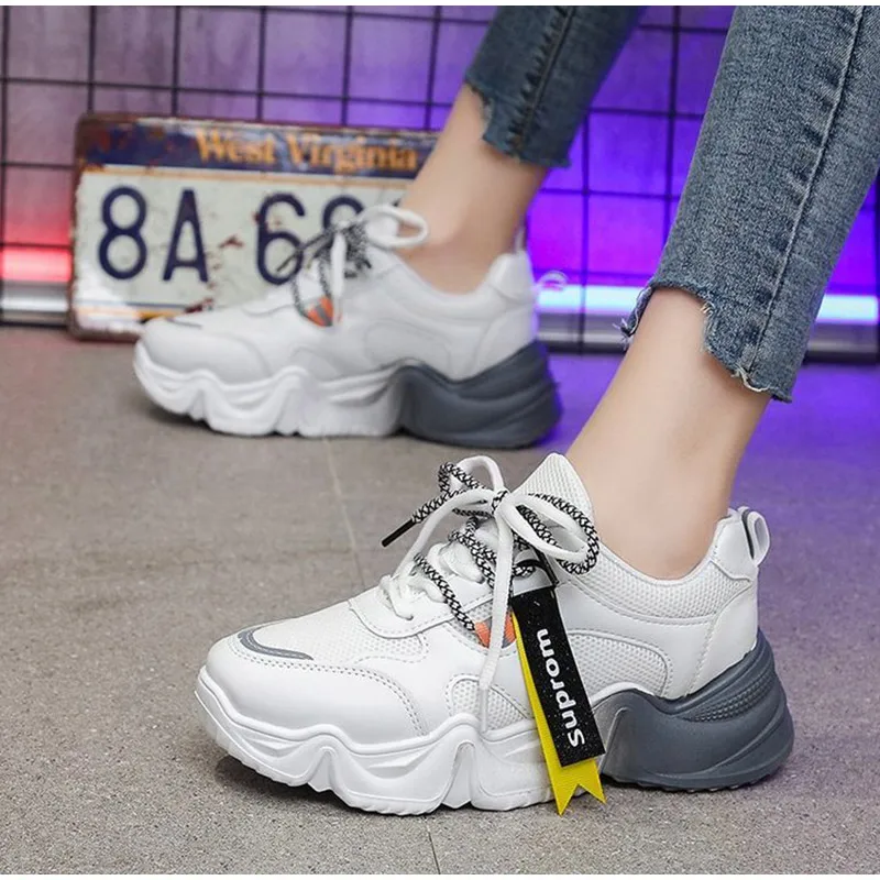 

2020 Sports Women Platform Casual Shoes Fashion Sneakers Platform Basket Femme Lace-Up Casual Chunky Shoes Walking Shoes Women's