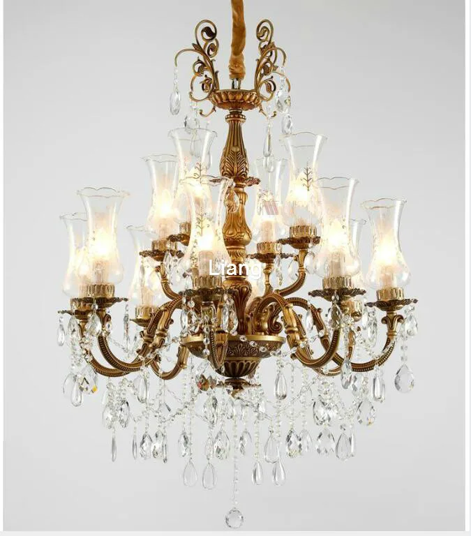 

European Golden Color Chandelier Fixture Zinc Alloy Luxurious Crystal Chandelier Lights Living Room Dining Room Home Decoration