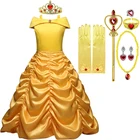 Платье принцессы для девочек, желтые платья, костюм, рождественское платье Вечерние вечернее платье для косплея, одежда, детское платье для косплея