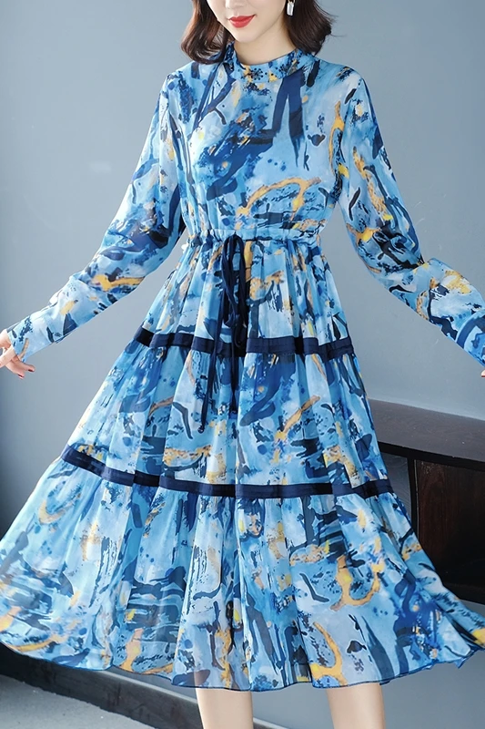

COIGARSAM 3XL Plus Size Print Women dress New Spring Dresses Blue Pink 1009