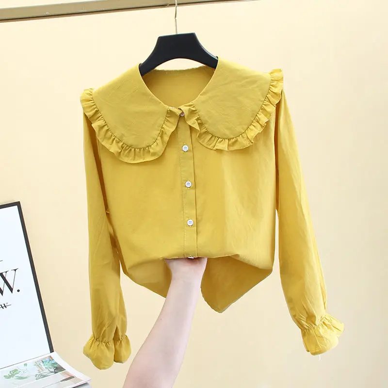 Женская однобортная рубашка с длинным рукавом тонкая однотонная Свободная