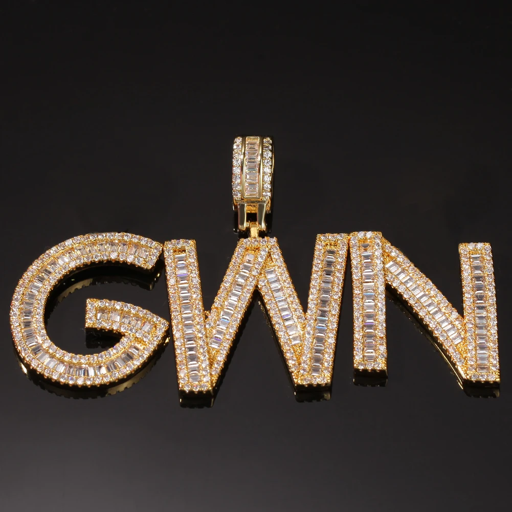 Uwin Cutsom багет буквы имя ожерелье и кулон Bling полный льдом роскошные циркония теннисные цепи хип-хоп ювелирные изделия