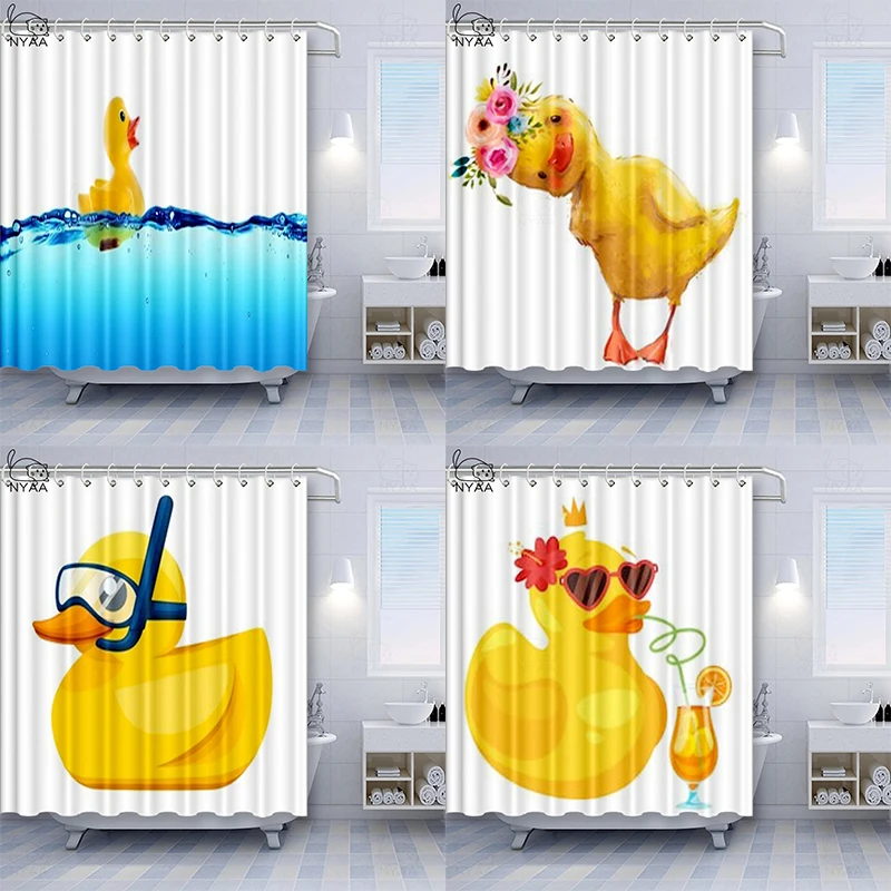 

Rubber Duck Stall Shower Curtain Yellow Squeak Ducky Toy Fun Bubble Bath Animal Kids Room Duckling Print Fabric Bathroom Decor