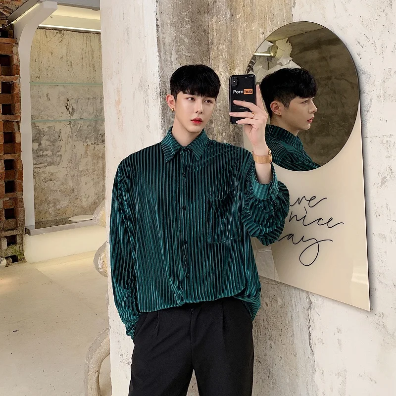 Мужская Уличная Хип хоп полосатая рубашка с длинным рукавом Свободная