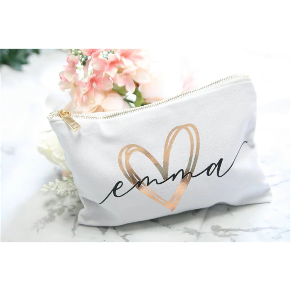 

Personalized Hen Party Bridesmaid Gift Bridal Shower Makeup Organizer Canvas Cosmetic Bag Custom Monogram Zipper Pouches