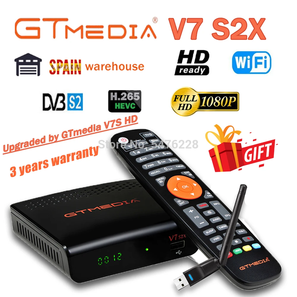 Новейший спутниковый декодер GTmedia V7 S2X с USB Wi-Fi обновленный V7S HD H.265 1080P без