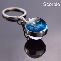 fashion jewelry 12 zodiac sign keychain glass ball pendant constellation women men key rings couple gifts