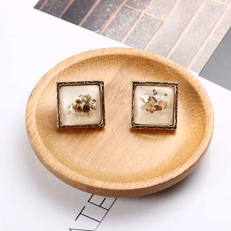 Серьги-гвоздики клипсы для девочек квадратные полимерные серьги-клипсы в