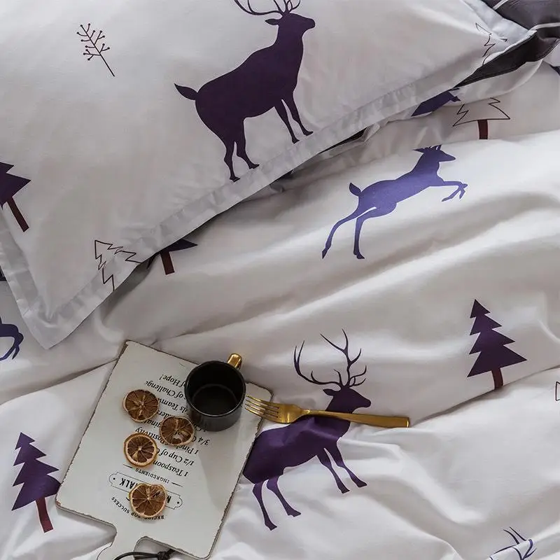 Комплект постельного белья в полоску с изображением оленя 3/4 шт. | Дом и сад