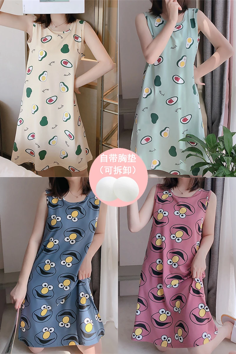 Ночная рубашка женская летняя Студенческая с коротким рукавом Милая подкладом