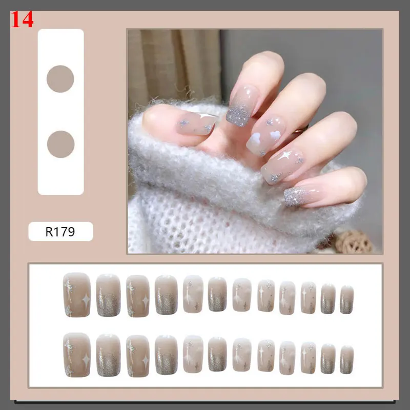 24 шт. накладные ногти градиентные искусственные с желеобразным клеем блестящие