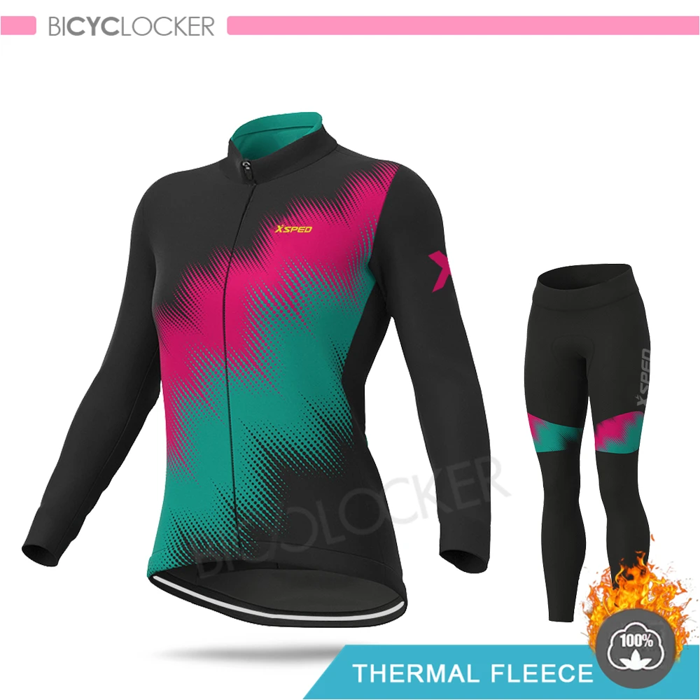 Normal Cycling Set Куртка женская зимняя одежда для велоспорта, комплект из Джерси с длинным рукавом для шоссейного велосипеда, Теплая Флисовая одежда для женщин, костюмы для верховой езды - Color: Normal Cycling Set