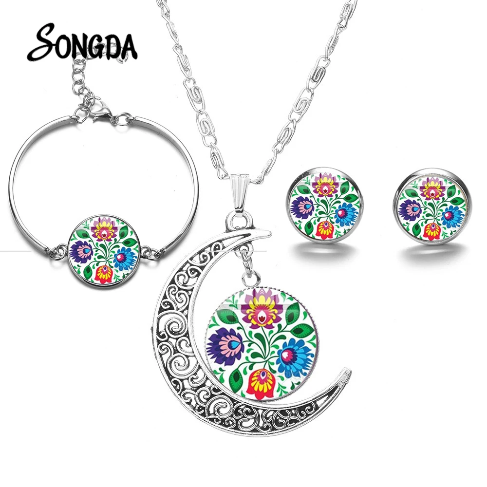 Польские народные узоры Moon комплекты ювелирных изделий уникальный