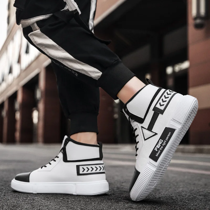 

Дышащая повседневная обувь, мужская повседневная обувь, повседневные модные кроссовки, мужские высокие кеды для улицы, стильная кожаная об...