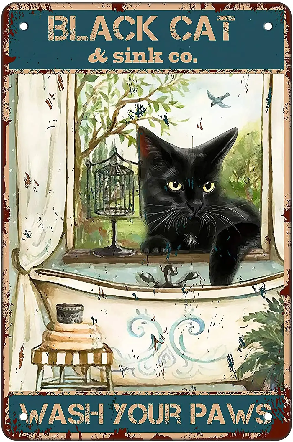 

Vintage Metal Tin Sign Wall Decor - Black Cat Wash Your Paws Home Office Decor Art Sign Best Farmhouse Decor Gift For 12*8 Inch