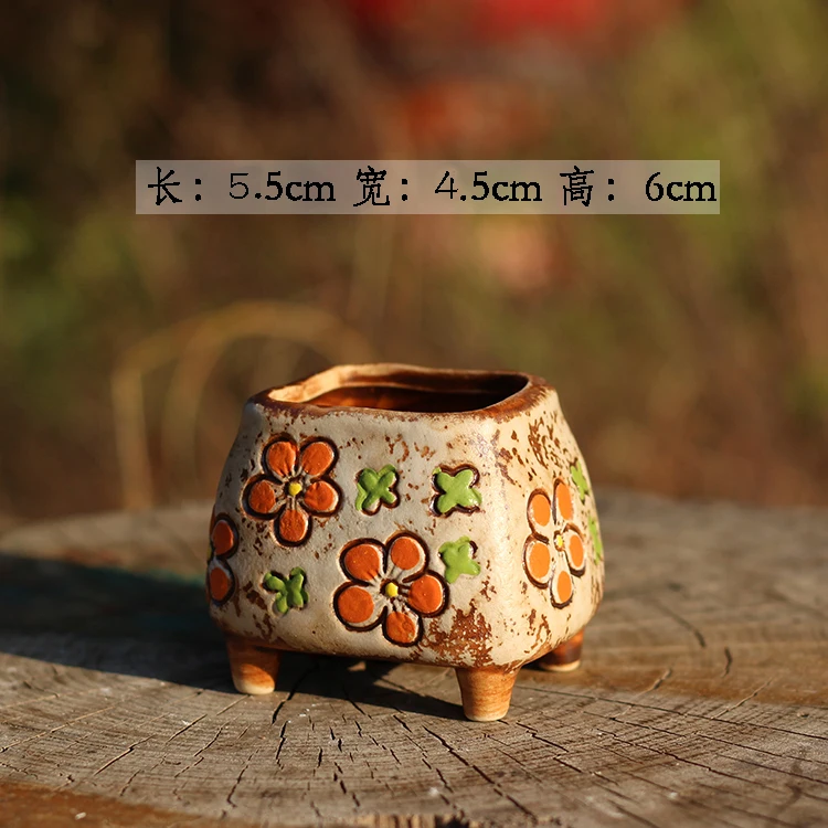 07- Korean Simple Fleshy Flower Pot Ceramic Hand-painted Fresh Thumb Pot Coarse Pottery Permeable Pot Peach Egg Flesh Flower - Цвет: 07-