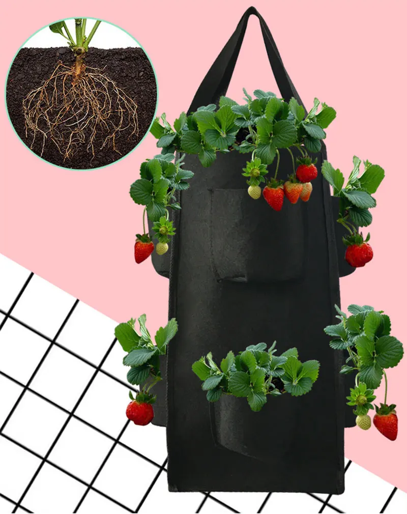DIY садовый мешок сажалка для клубники горшок из ткани рассада цветов сумки овощной мешок вертикальные кармашки для садовых растений для растений 10 галлонов