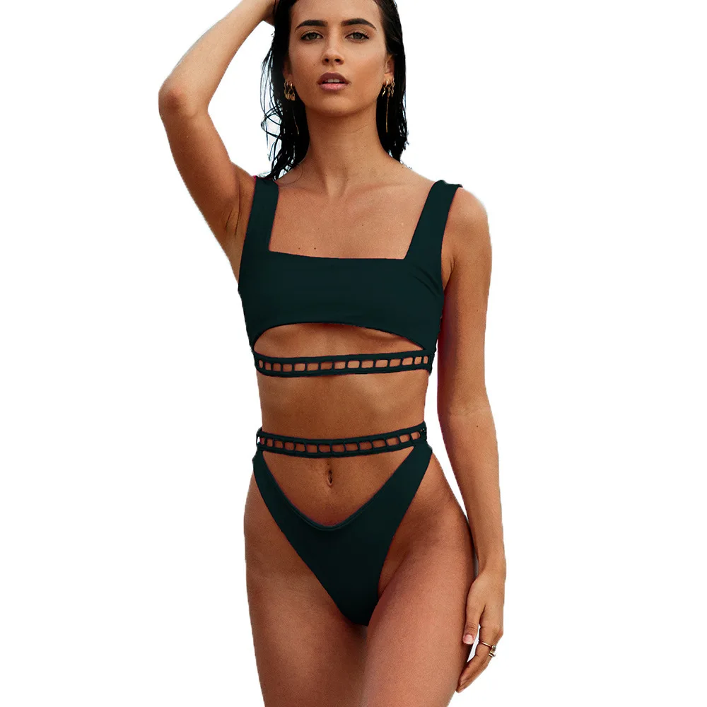 Женский сексуальный комплект бикини новинка Одноцветный купальник с дырочками